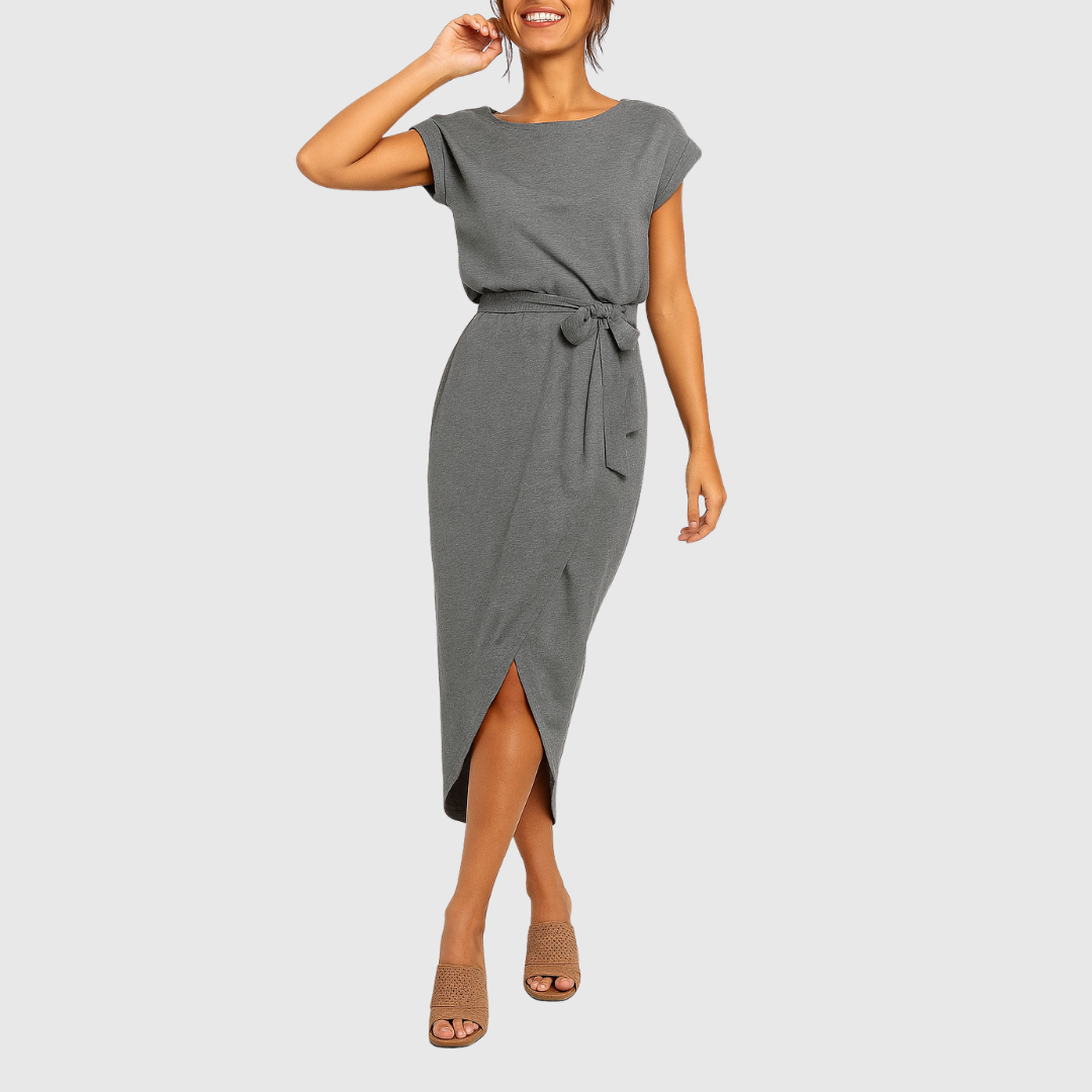 Women's Casual Midi Dress Tie-Waist and Wrap-Style