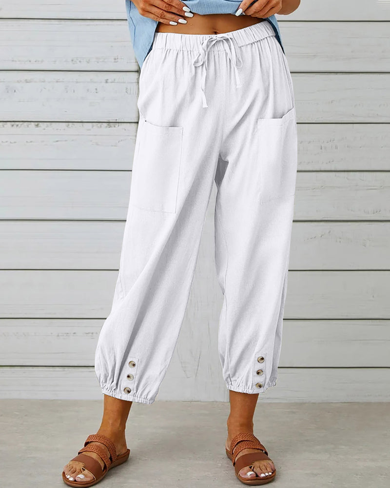 Women’s Cropped Capri Trousers - Lightweight Linen Weave