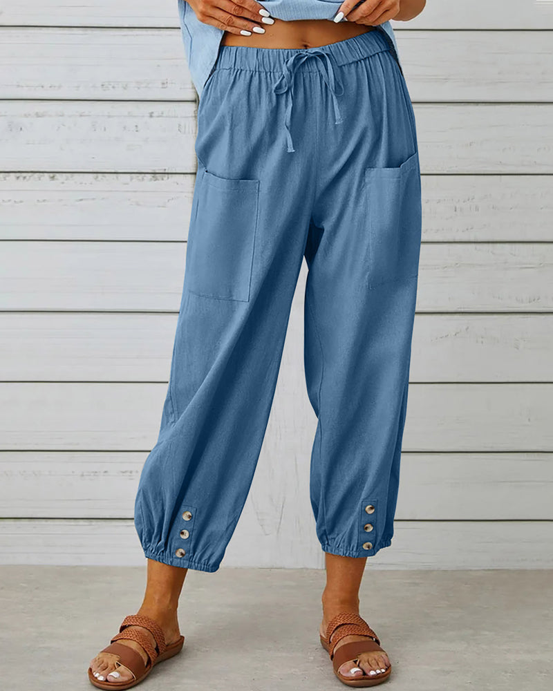 Women’s Cropped Capri Trousers - Lightweight Linen Weave