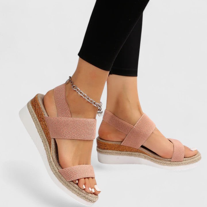 Women's Espadrille Wedge Sandals - Stretch Straps and Jute Sole Detail