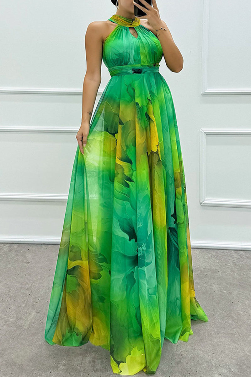 Women's Floral Maxi Dress - Wedding Guest Dress with Halter Neckline