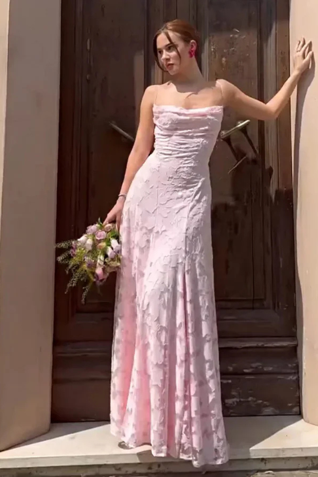 Women's Floral Maxi Dress Spaghetti Strap Backless Wedding Guest