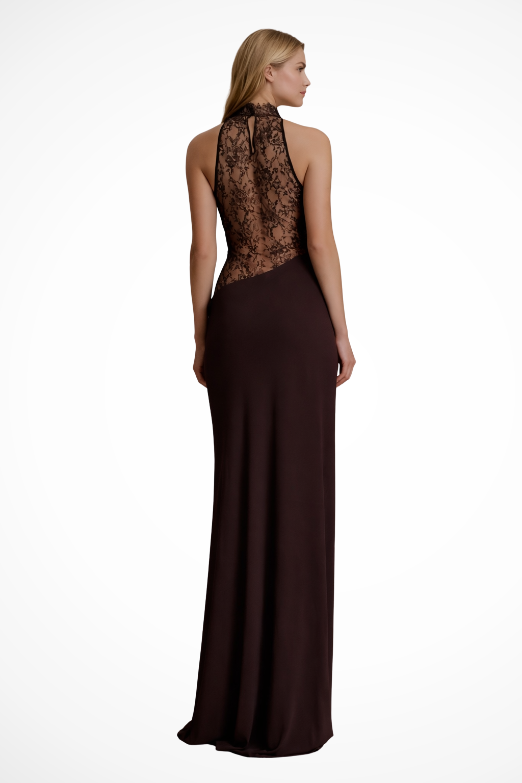 Women's Halter Neck Maxi Dress Lace Panel Wedding Guest Evening