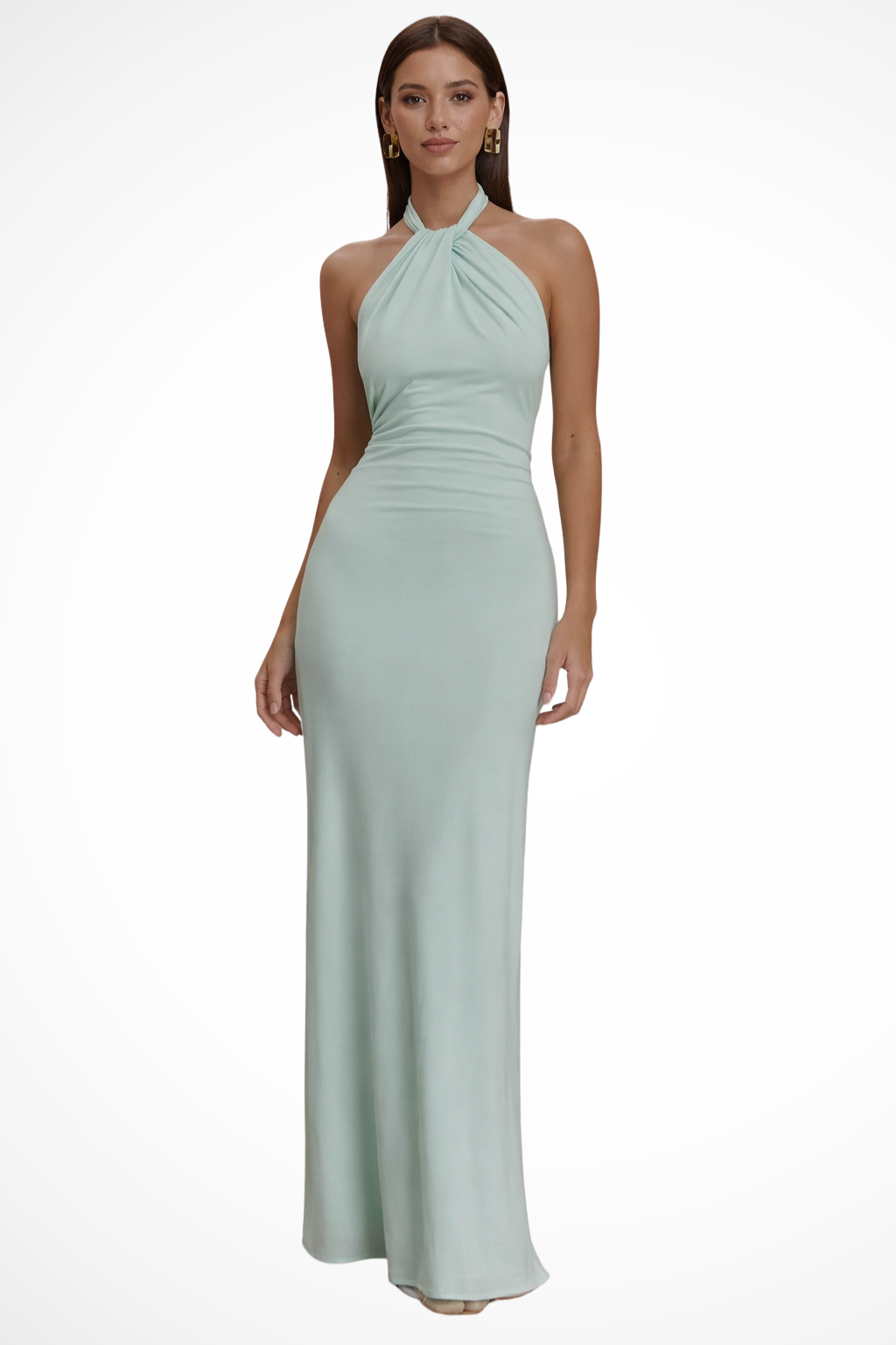 Women's Halter Neck Maxi Dress Twisted Knot Open Back Wedding Guest