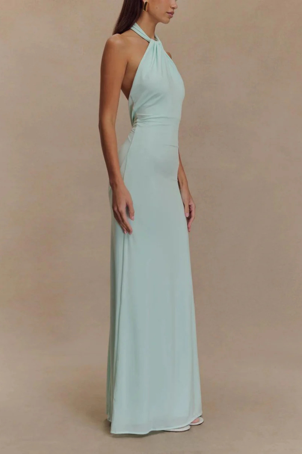 Women's Halter Neck Maxi Dress Twisted Knot Open Back Wedding Guest