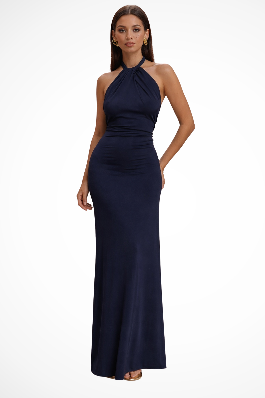 Women's Halter Neck Maxi Dress Twisted Knot Open Back Wedding Guest