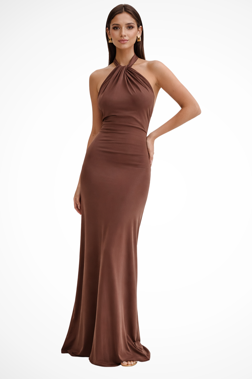Women's Halter Neck Maxi Dress Twisted Knot Open Back Wedding Guest