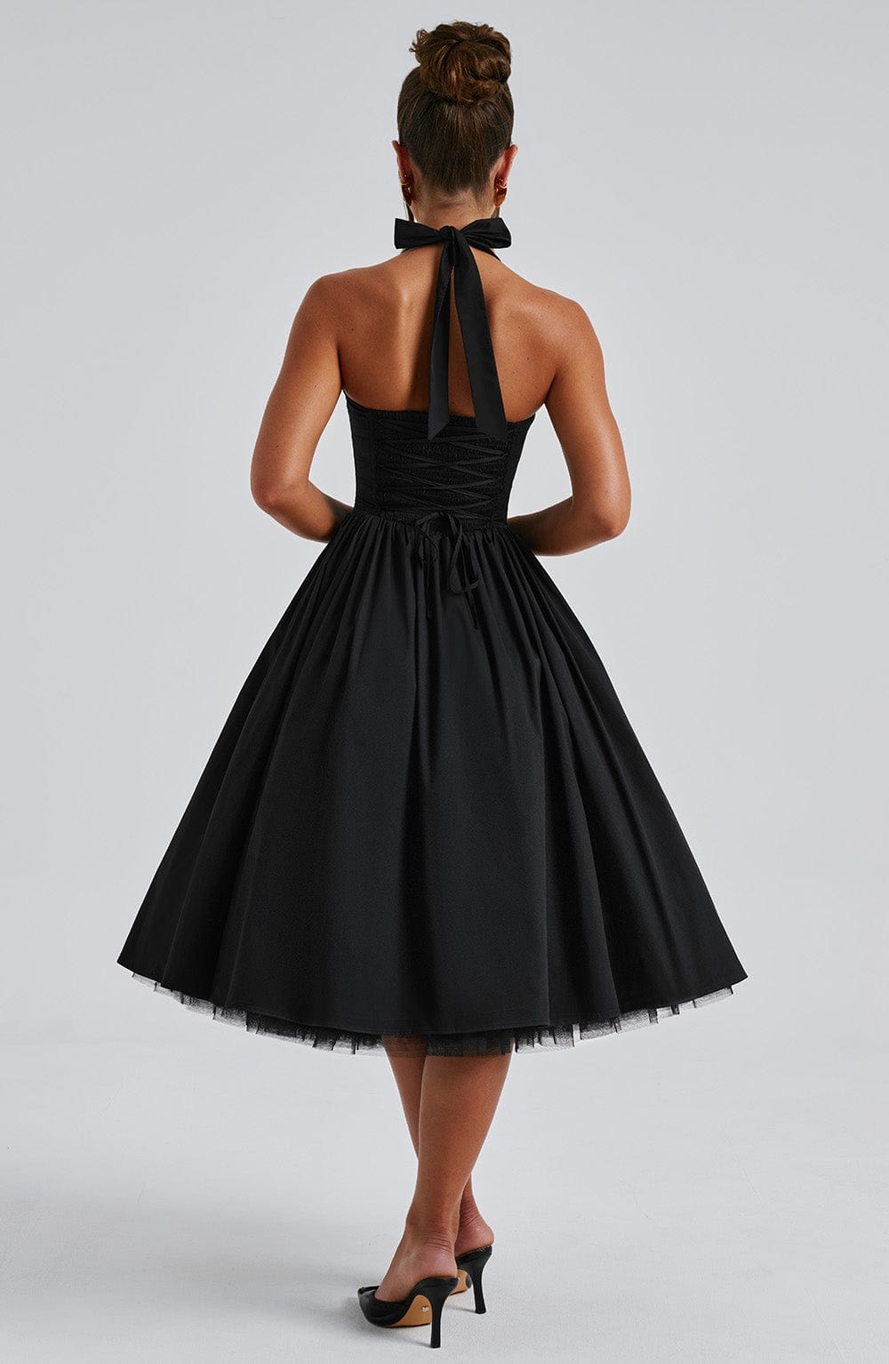 Women's Halter Pleated Midi Dress - Smocked Bodice