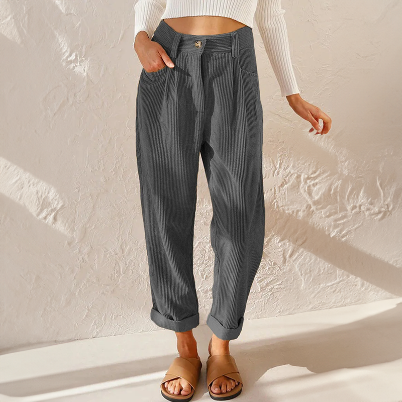 Women's High Waist Corduroy Trousers Relaxed Tapered