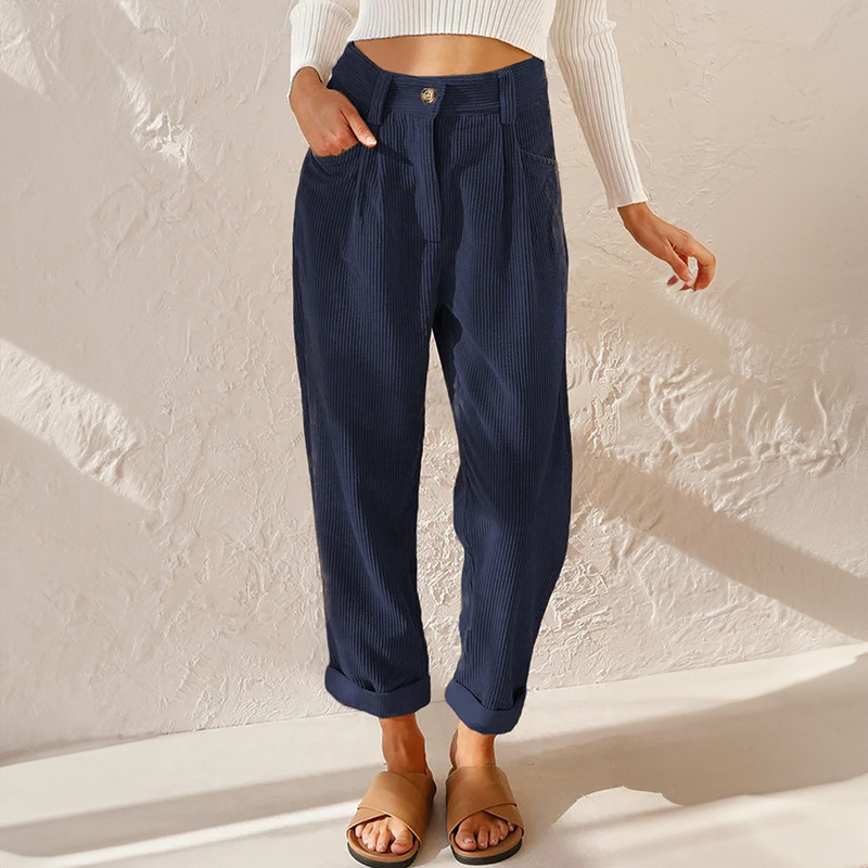 Women's High Waist Corduroy Trousers Relaxed Tapered