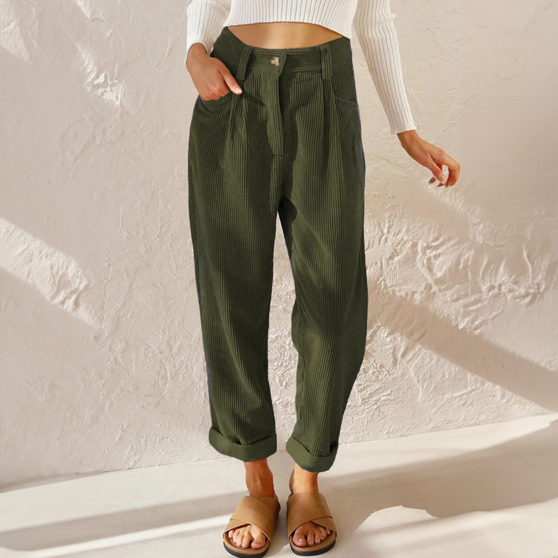 Women's High Waist Corduroy Trousers Relaxed Tapered