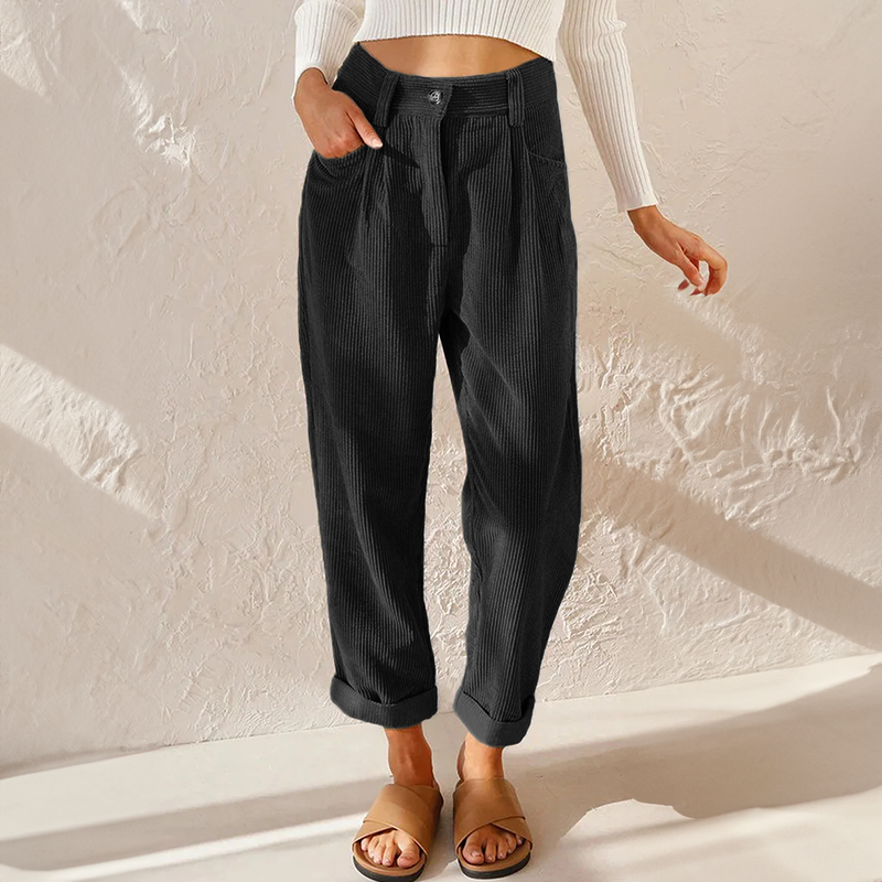 Women's High Waist Corduroy Trousers Relaxed Tapered