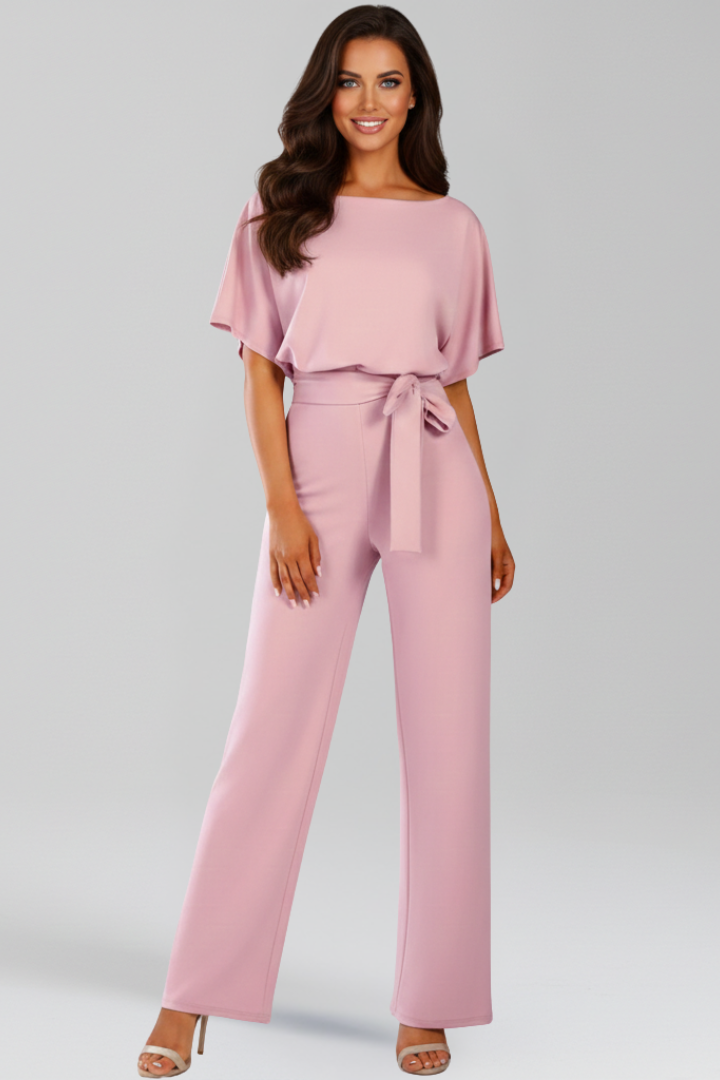 Women's Jumpsuit - Tie Waist Design and Wide Leg Detail