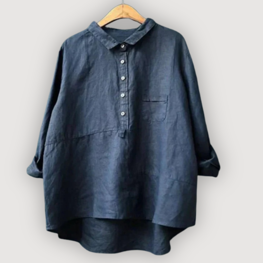 Women's Dipped Hem Shirt Oversized Fit Chest Pocket Detail