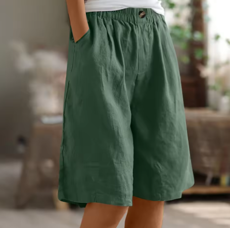 Women's Linen Shorts Wide Leg Elasticated Waist Summer