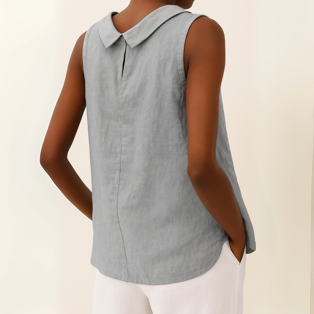 Women's Linen Top Sleeveless Roll Collar Shell Blouse