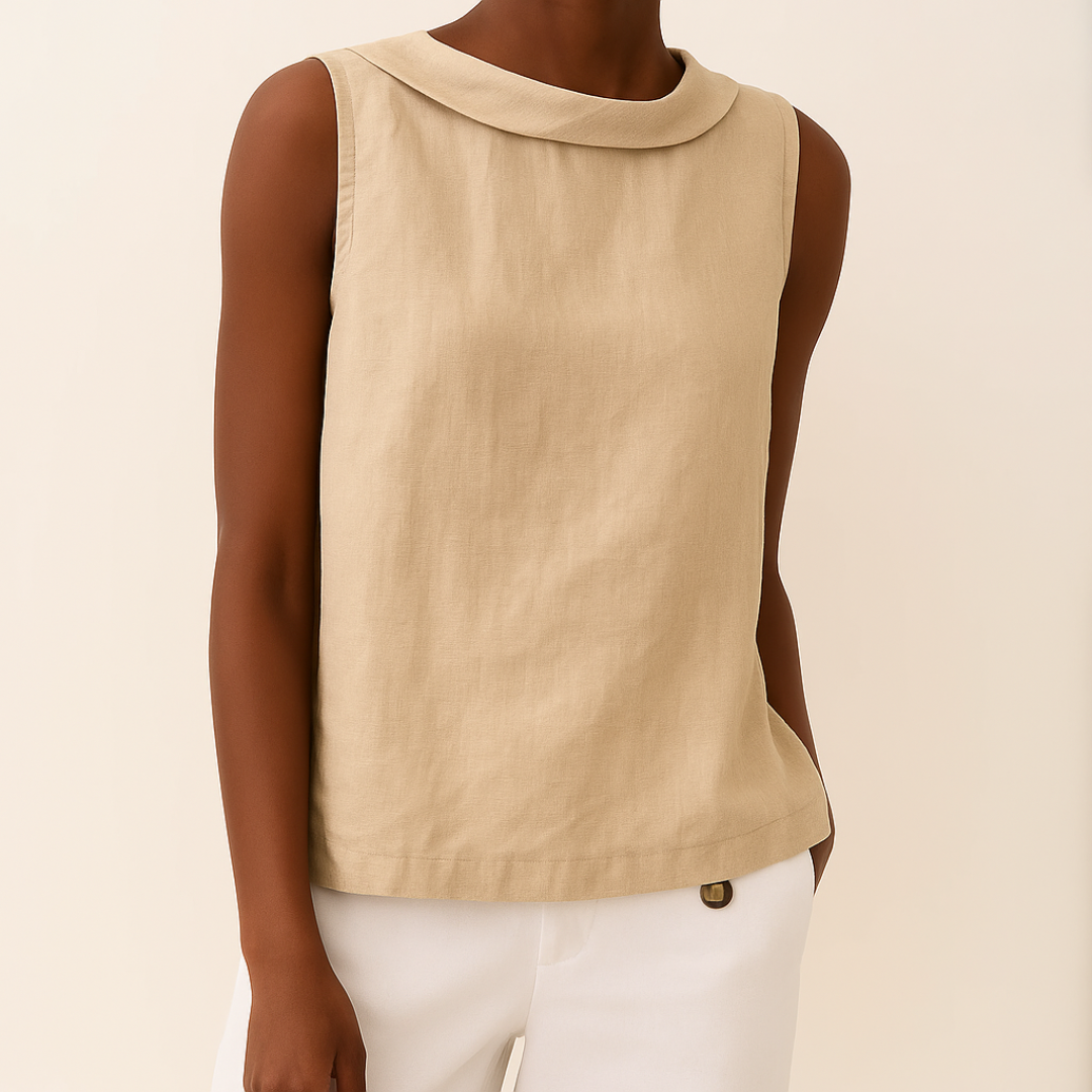 Women's Linen Top Sleeveless Roll Collar Shell Blouse