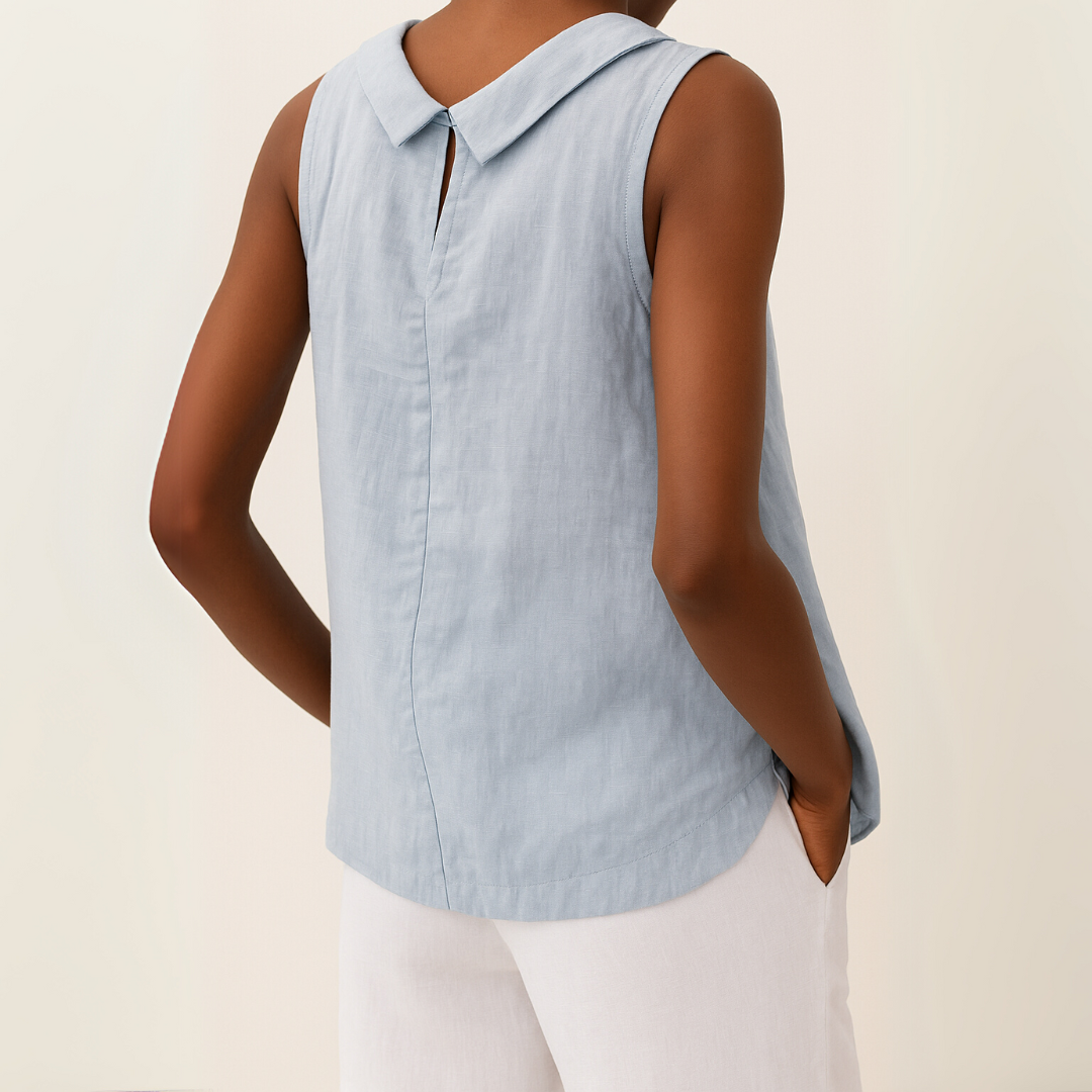 Women's Linen Top Sleeveless Roll Collar Shell Blouse