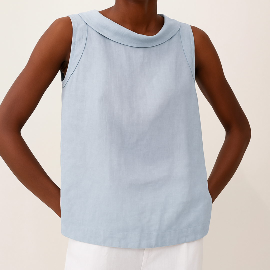 Women's Linen Top Sleeveless Roll Collar Shell Blouse