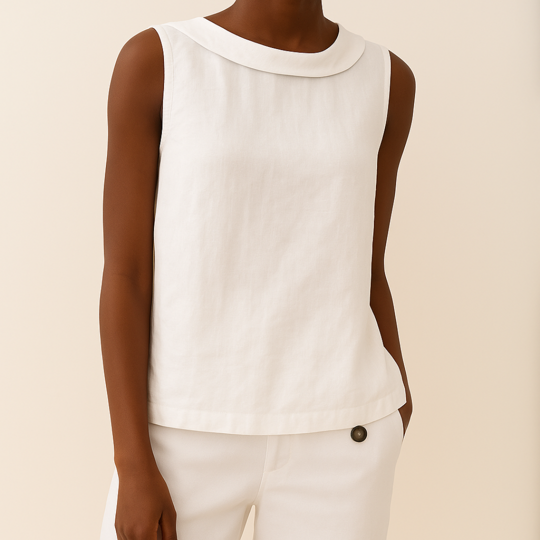 Women's Linen Top Sleeveless Roll Collar Shell Blouse
