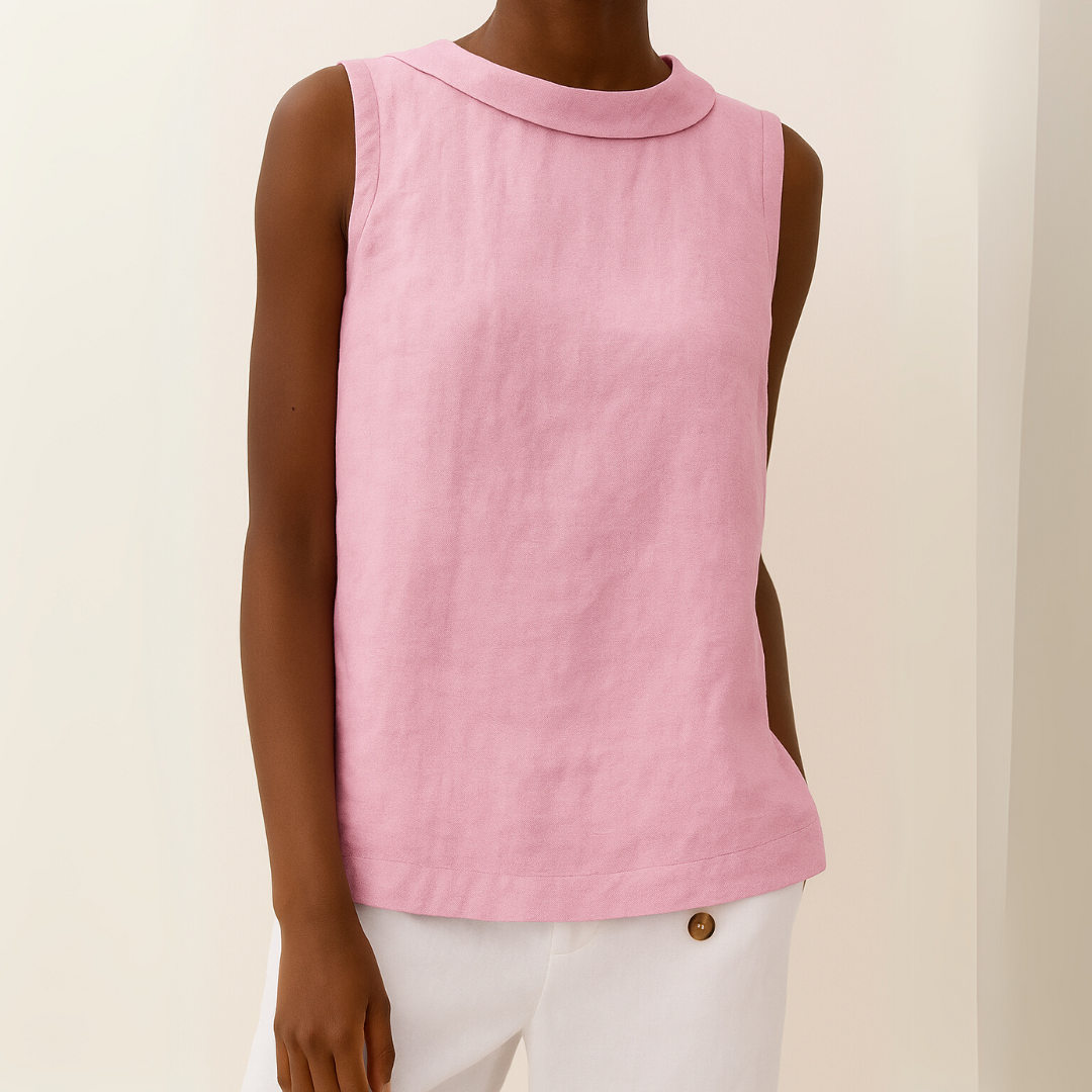 Women's Linen Top Sleeveless Roll Collar Shell Blouse