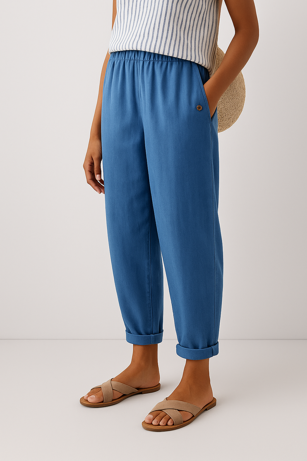 Women's Linen Trousers Tapered Elasticated Waist Summer