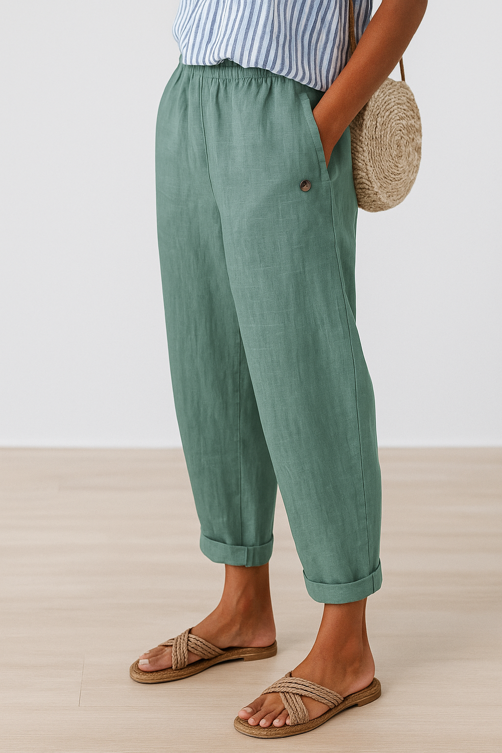 Women's Linen Trousers Tapered Elasticated Waist Summer