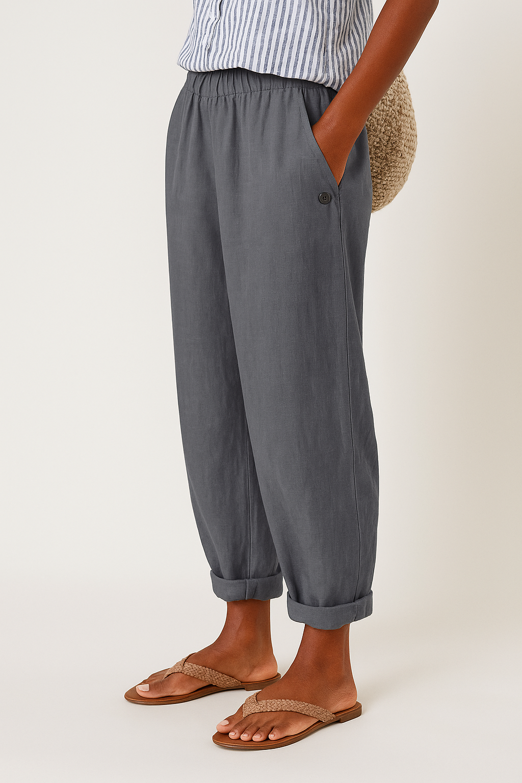 Women's Linen Trousers Tapered Elasticated Waist Summer