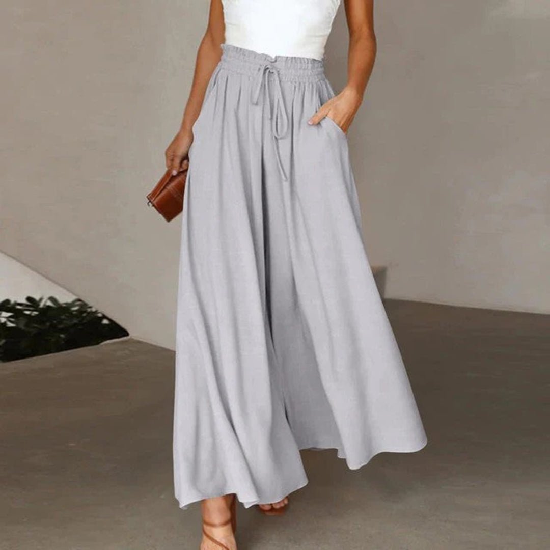 Women's Linen Wide Leg Trousers - High Paperbag Waist with Tie Front and Pockets