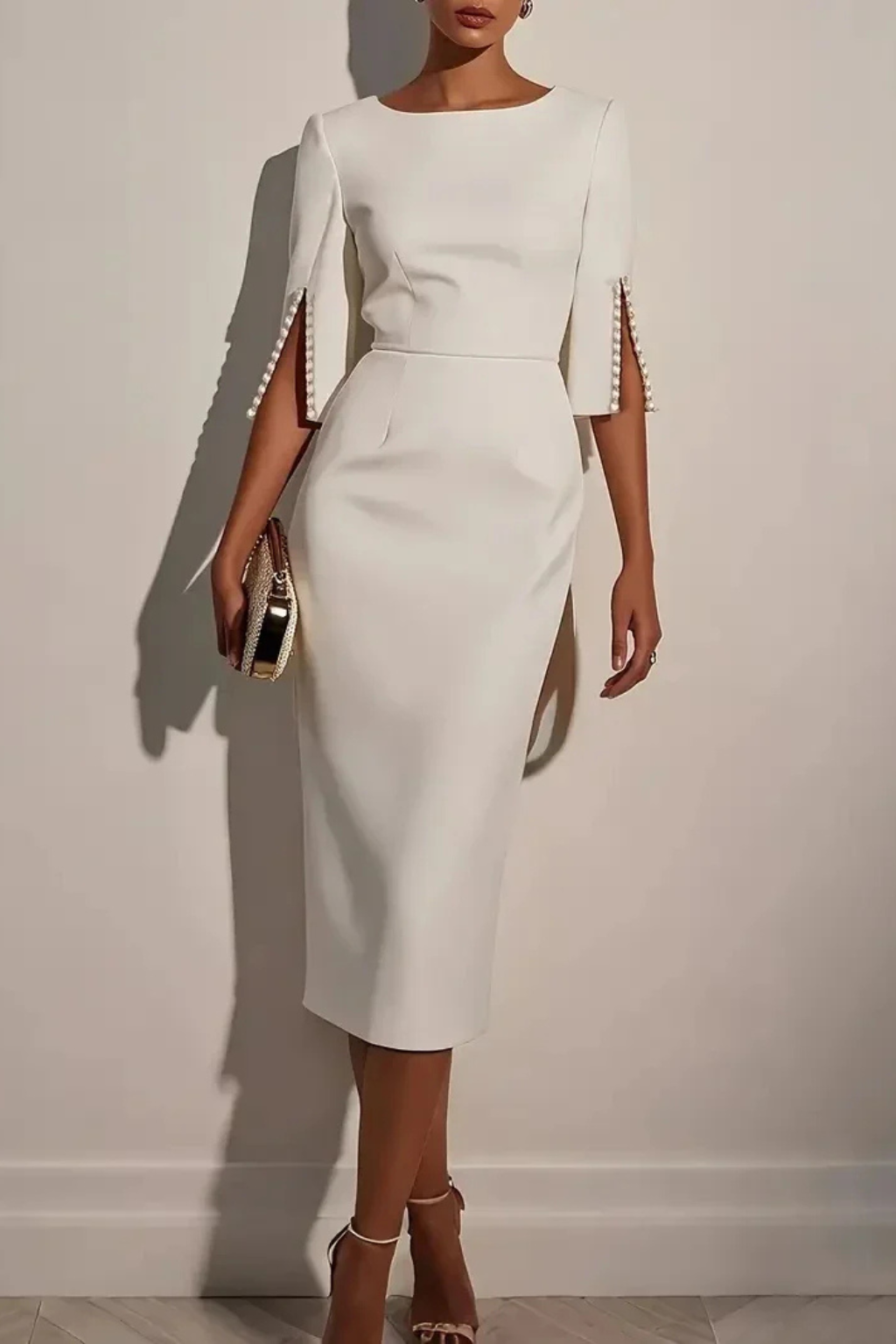 Women's Midi Dress Split Sleeve Bead Detail Wedding Guest