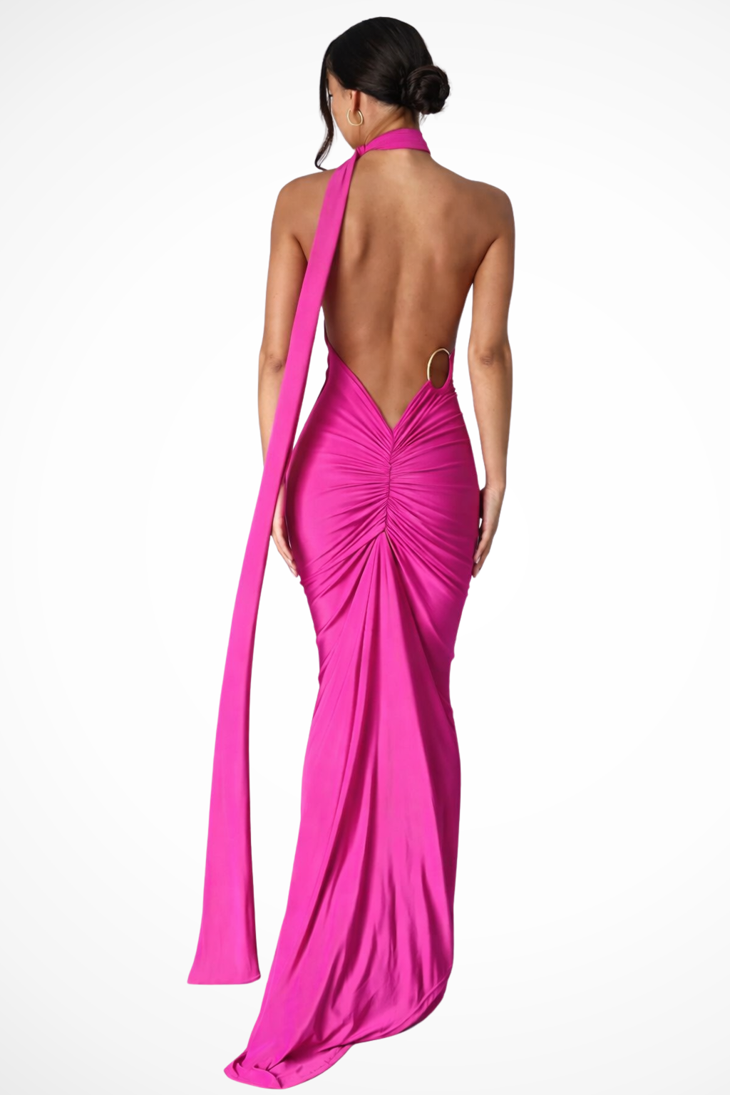Women's One Shoulder Maxi Dress Backless Ruched Race Day Evening