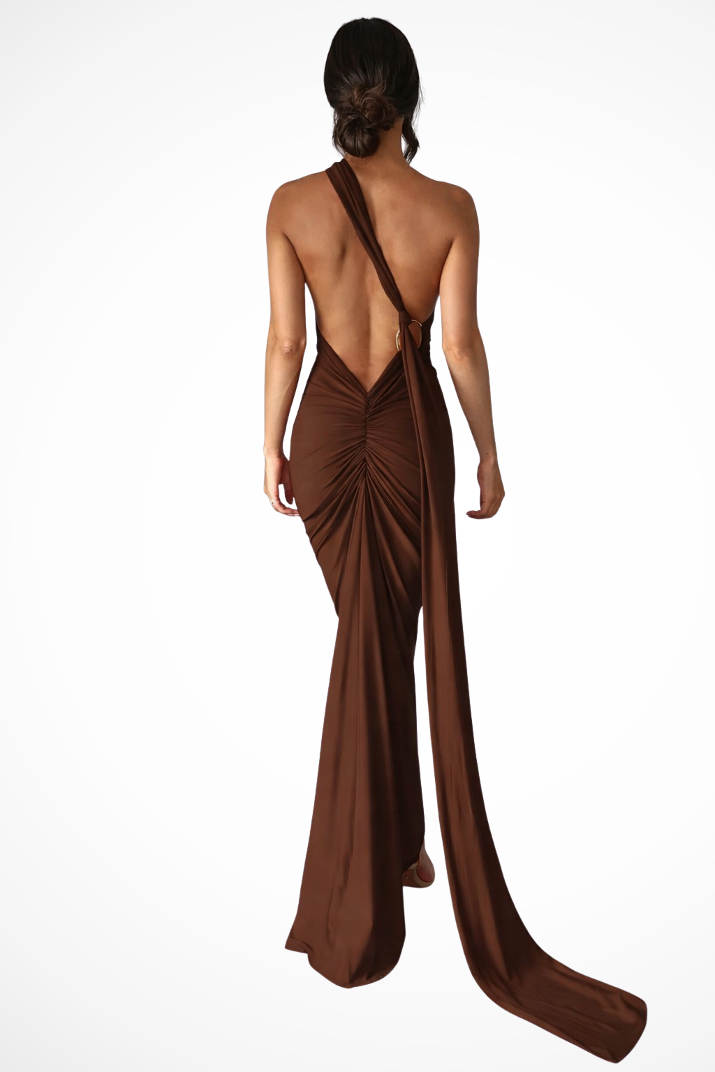 Women's One Shoulder Maxi Dress Backless Ruched Race Day Evening
