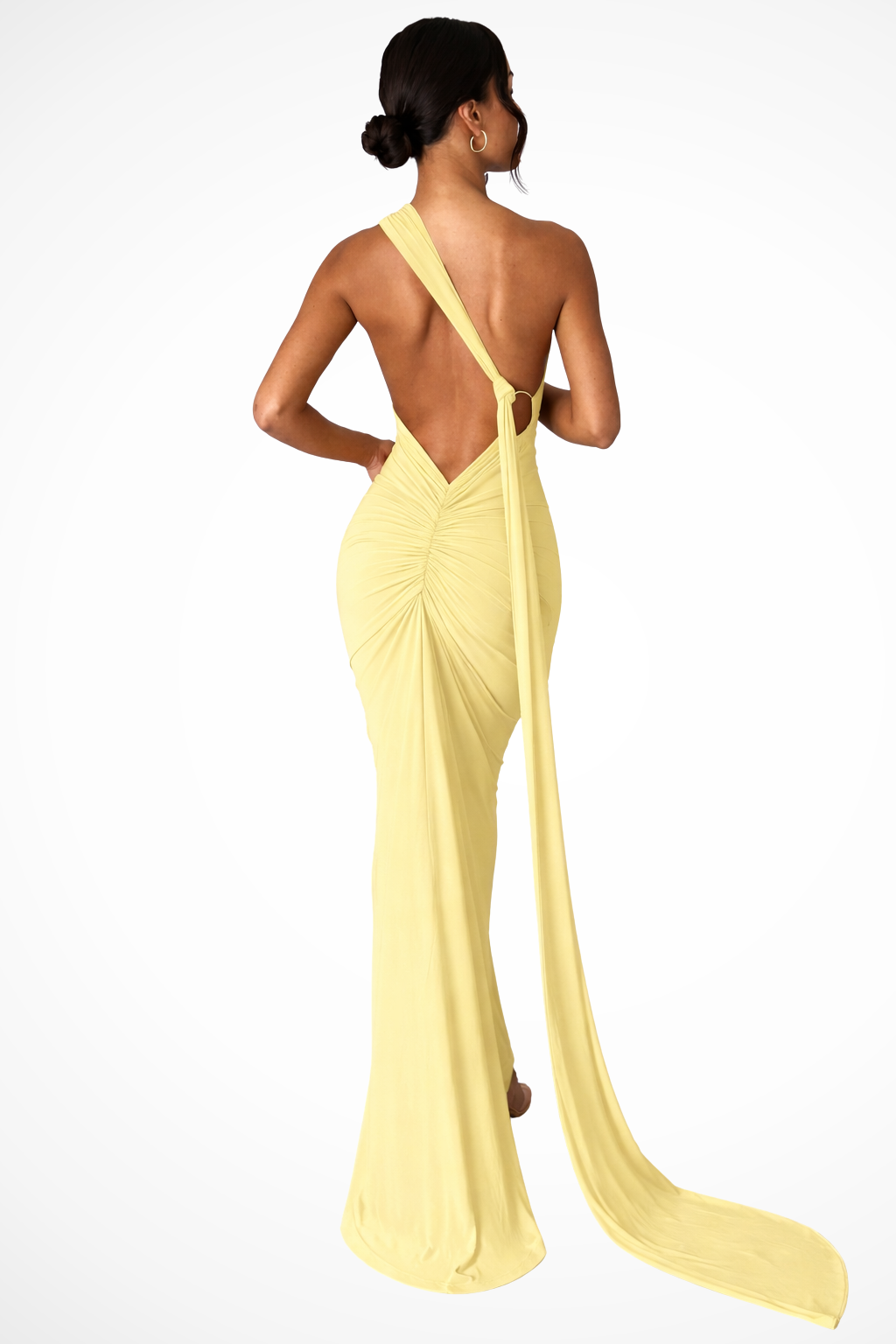 Women's One Shoulder Maxi Dress Backless Ruched Race Day Evening