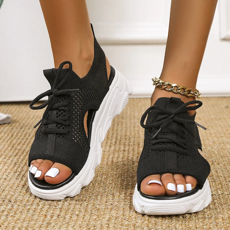 Women's Orthopedic Sandals Active Lace Up Open Toe Sports Wedge Shoes