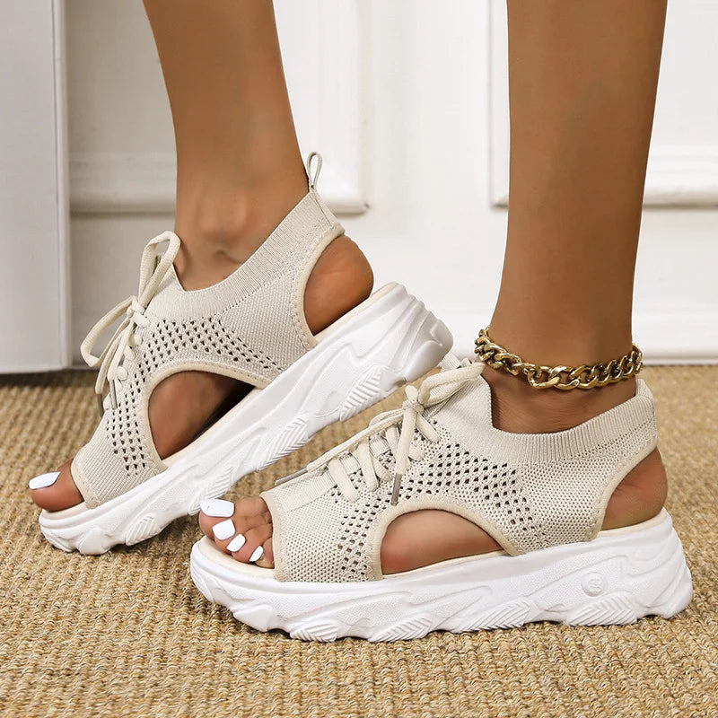 Women's Orthopedic Sandals Active Lace Up Open Toe Sports Wedge Shoes