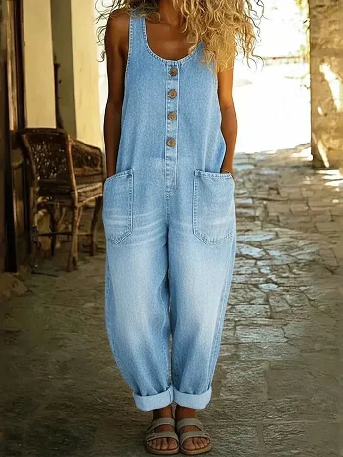 Women's Overalls Loose Fit Sleeveless Jumpsuit with Button Front
