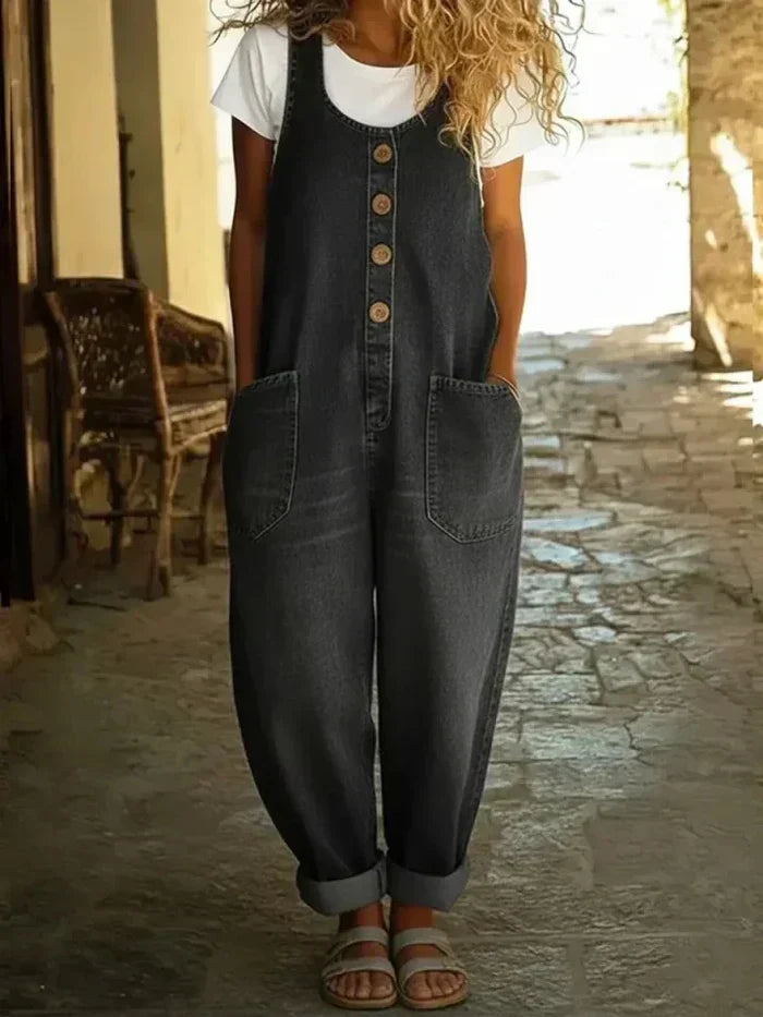 Women's Overalls Loose Fit Sleeveless Jumpsuit with Button Front