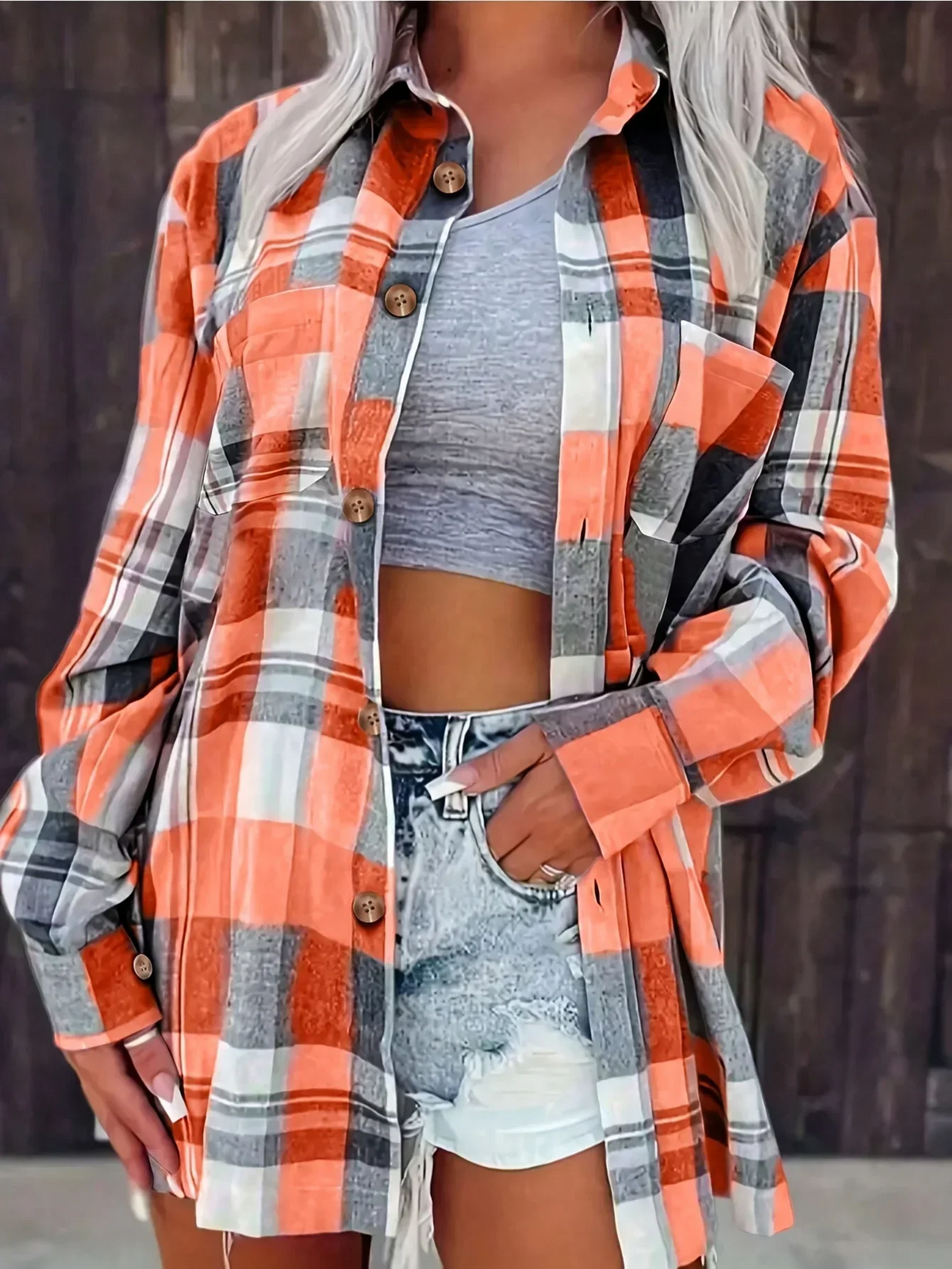 Women's Plaid Shirt Long Sleeve Button Up