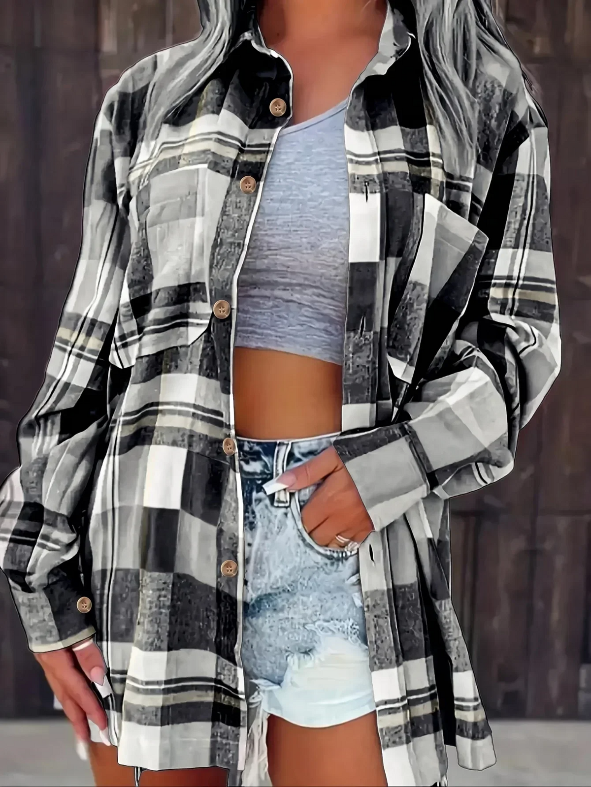 Women's Plaid Shirt Long Sleeve Button Up