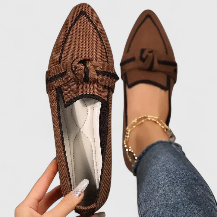 Women's Pointed-Toe Knit Loafers - Striped Knot Detail and Cushioned Sole