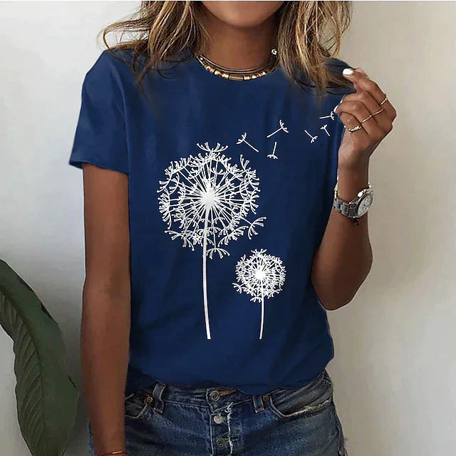 Women’s Round Neck Short Sleeve T-Shirt - Minimalist Print Design