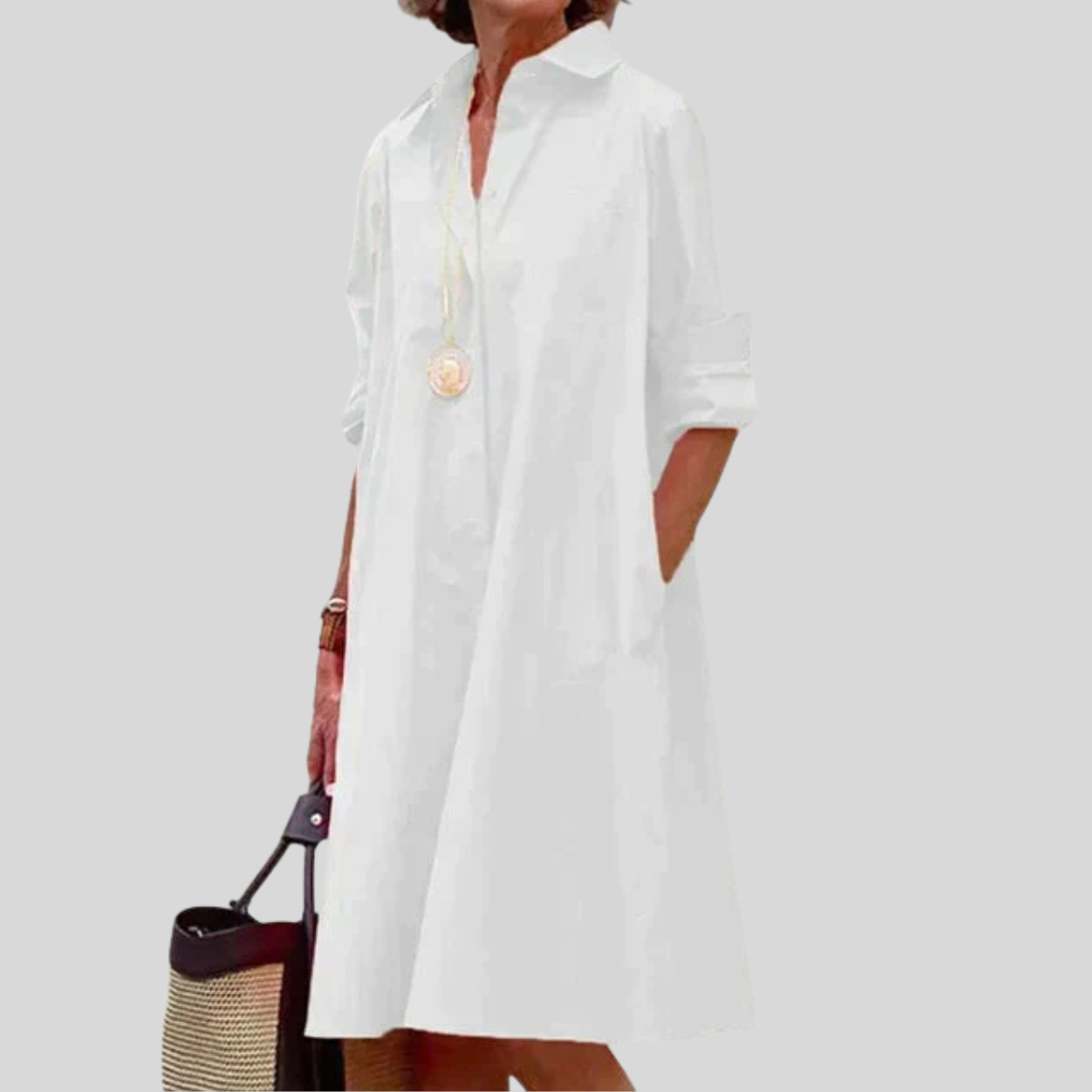 Women's Shirt Midi Dress Relaxed Long Sleeve Pockets