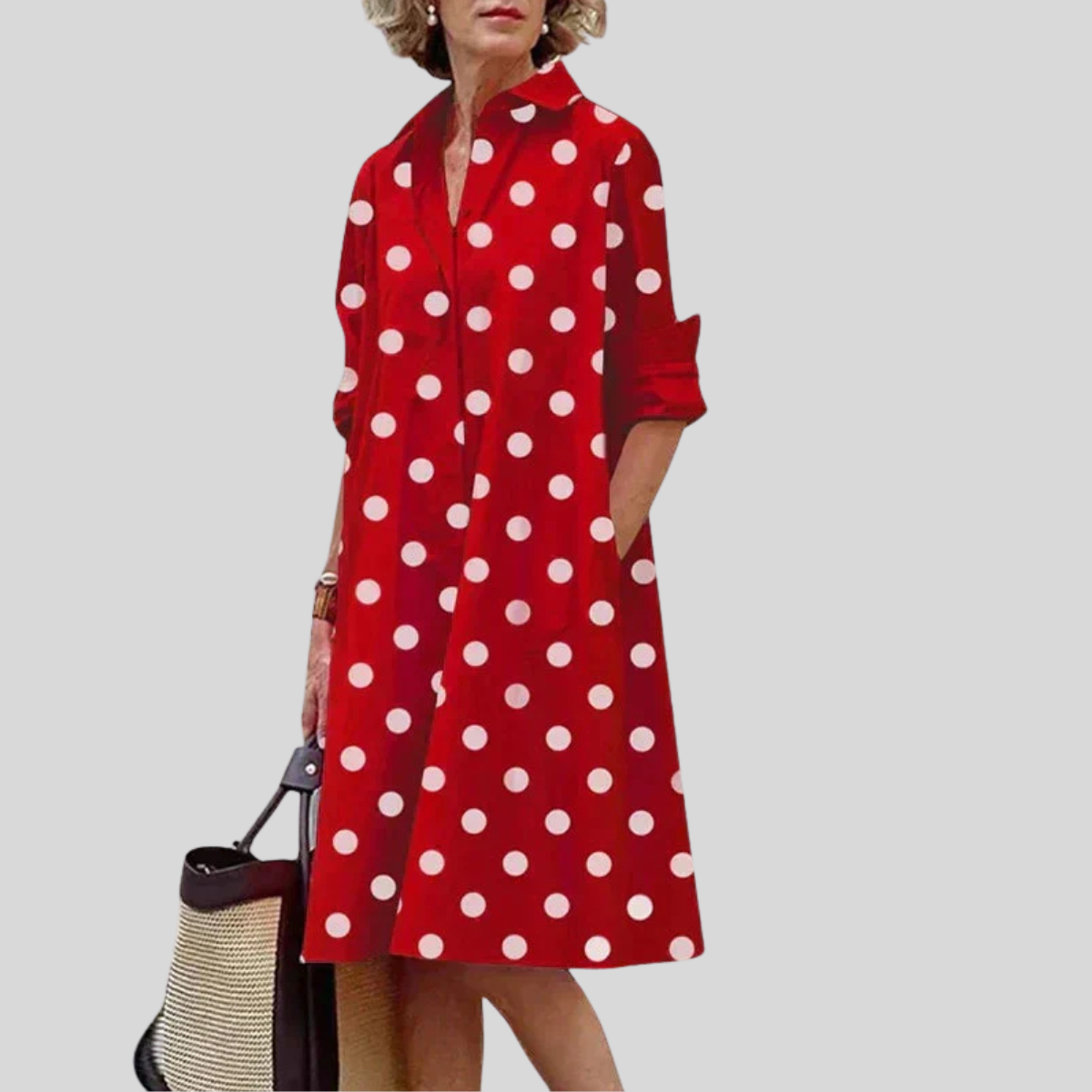 Women's Shirt Midi Dress Relaxed Long Sleeve Pockets