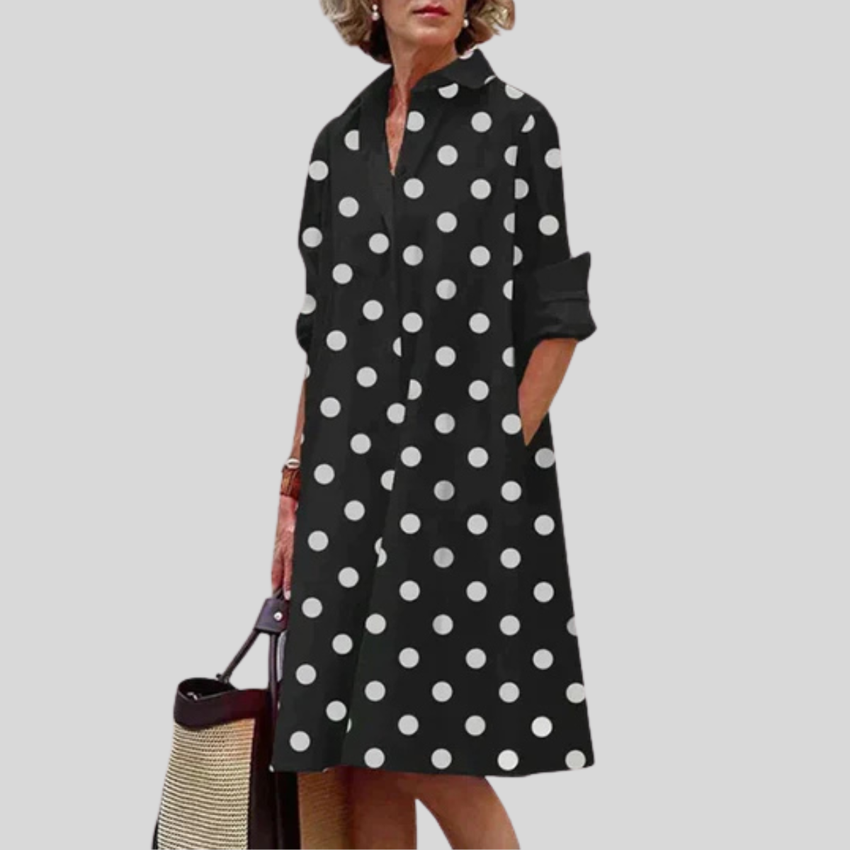 Women's Shirt Midi Dress Relaxed Long Sleeve Pockets