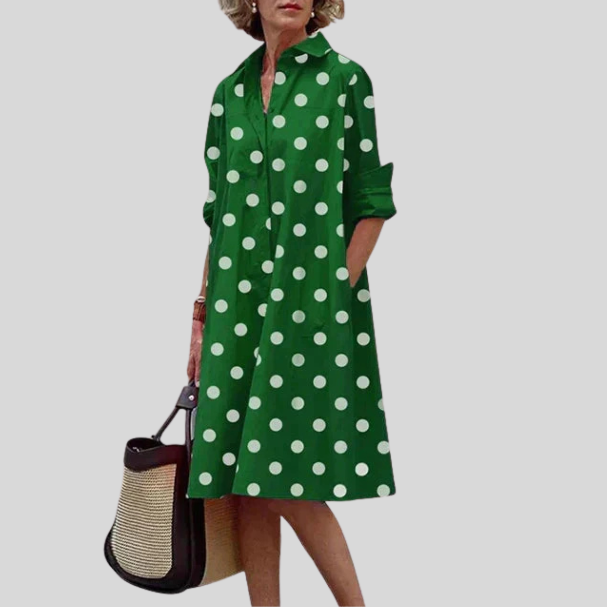 Women's Shirt Midi Dress Relaxed Long Sleeve Pockets