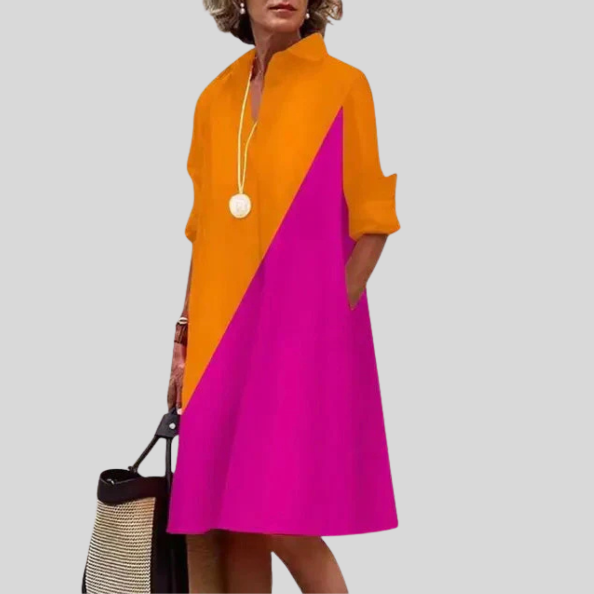 Women's Shirt Midi Dress Relaxed Long Sleeve Pockets