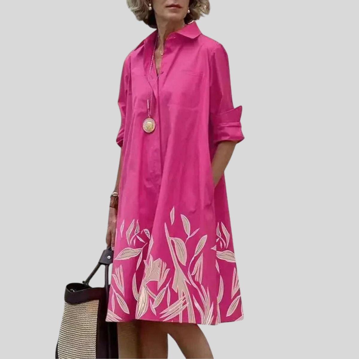 Women's Shirt Midi Dress Relaxed Long Sleeve Pockets