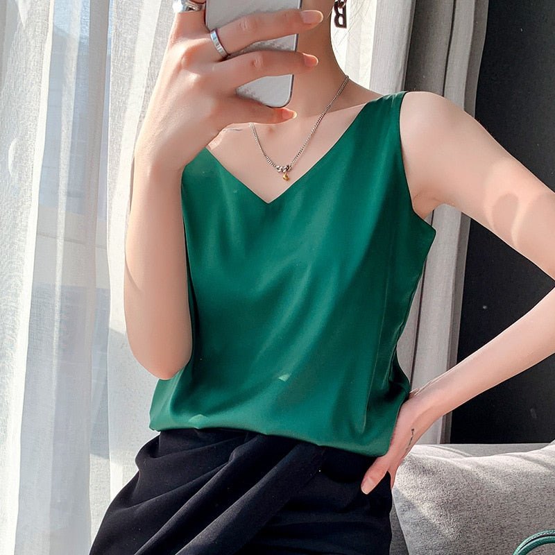 Women's Sleeveless V-Neck Top - Silk Smooth Finish