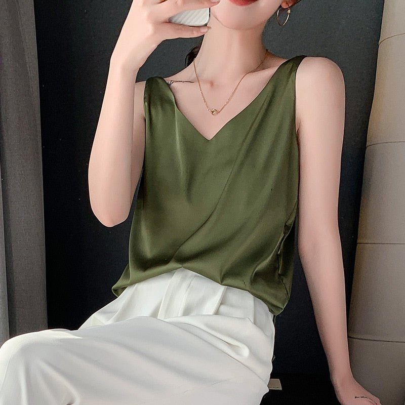 Women's Sleeveless V-Neck Top - Silk Smooth Finish