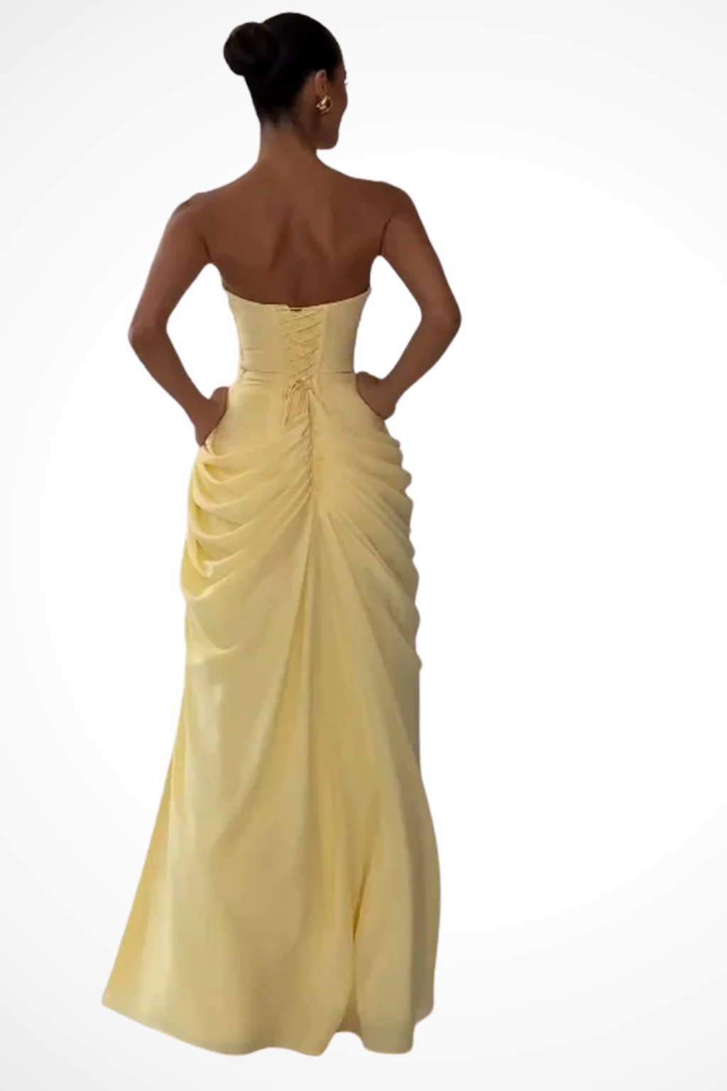 Women's Strapless Maxi Dress - Ruched Bodice and High Side Split